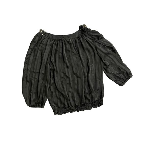 Cache Vintage sheer blouse 3/4 sleeves elastic cuff 90s tie studded neckline Y2K - Picture 2 of 5